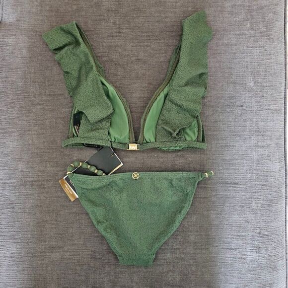 ViX Women's Green Firenze Liz Triangle top 2 Piece Seersucker bikini size M/XS - Picture 10 of 14